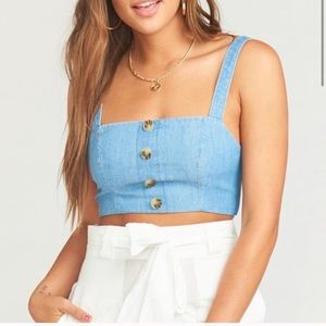 Show Me Your MuMu Light Blue Denim Button Crop Top